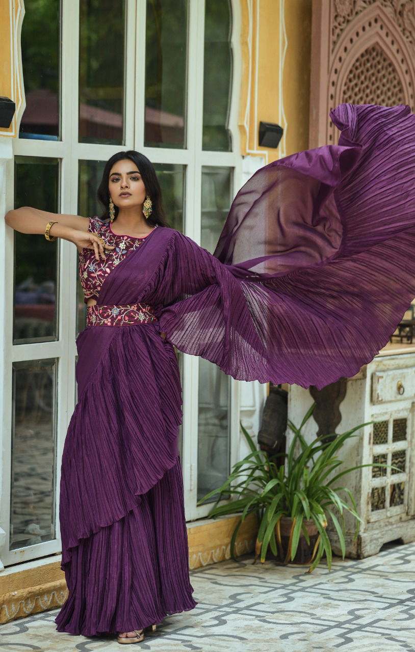 Zara 04 Fancy Designer Embroidery Ruffle Wholesale Party Wear Sarees
